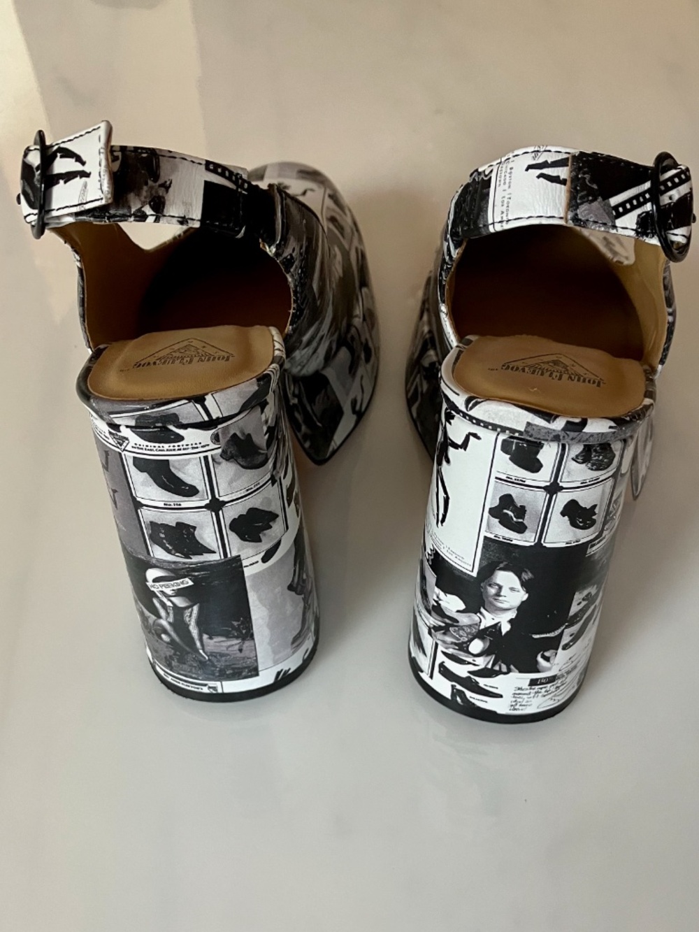 WITH BOX John Fluevog Ternura Newsprint Slingback Platform Heels 10 - Picture 5 of 8